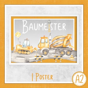 Nursery Prints Boys Room Decor Construction Vehicles Poster A2 Poster Baumeister