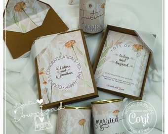 Wedding Cans Wildflower Gift Package | Gift Card | Envelope & Liner | Corjl Template DIY