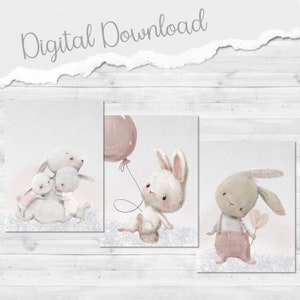 Printable nursery poster set animal motifs &quot;Fluffy Hugs&quot; for 30 x 40 cm picture frames