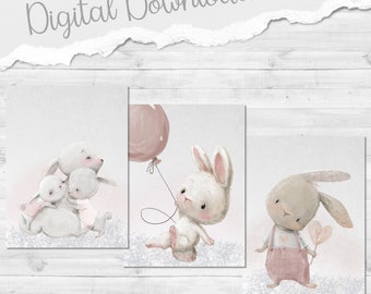 Printable children's room poster set with animal motifs "Fluffy Hugs" for 30 x 40 cm picture frames