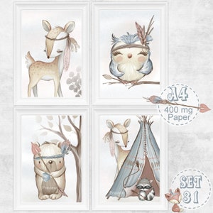 Kinderzimmer Bilder Wald-Tiere Poster Set Boho Deko