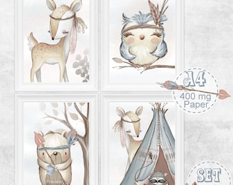 Nursery Prints Woodland Forest Animal Baby Animals, A4 Size