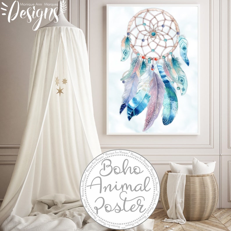 Kinderzimmer Bilder Tiere Babyzimmerbilder Bilderset Waldtiere Boho Reh Fuchs Traumfänger Digitaldruck Babyposter Kunstdruck DIN A4 SET6 Bild 8