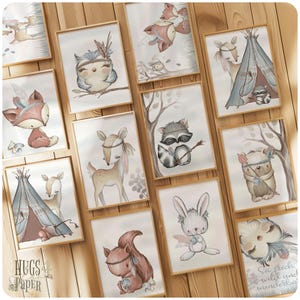 Kinderzimmer Bilder [A4] Babyzimmer Deko Wald Tiere Poster