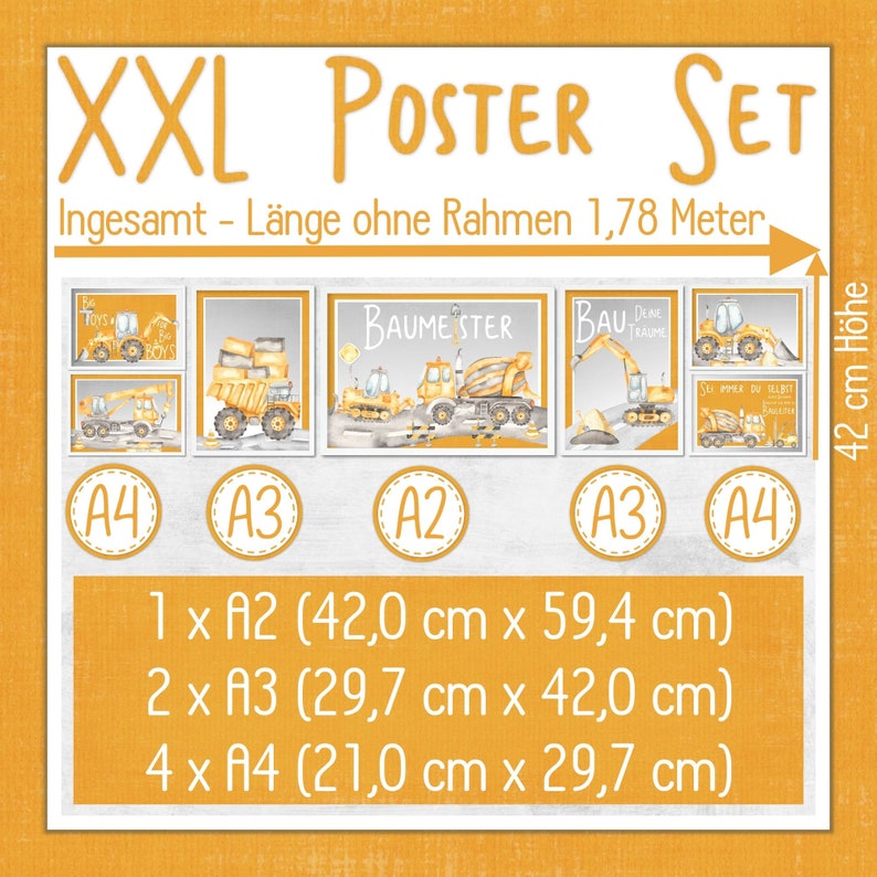 Nursery Prints Boys Room Decor Construction Vehicles Poster XXL Set / 7 Poster