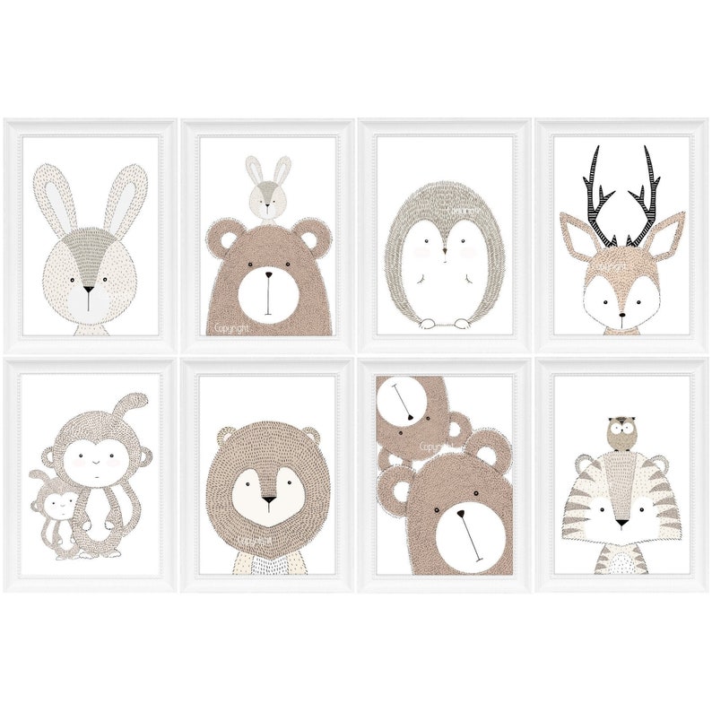 Set of 8 Nursery Print Baby Decor Animals Woodland Alle 8 | Set of 8
