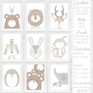 Kinderbilder Sets [A4] Kinderzimmer Babyzimmer Bilder Tiere Poster Wildtiere Waldtiere Skandinavischer Stil