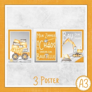 Nursery Prints Boys Room Decor Construction Vehicles Poster A3 / 3 x Poster