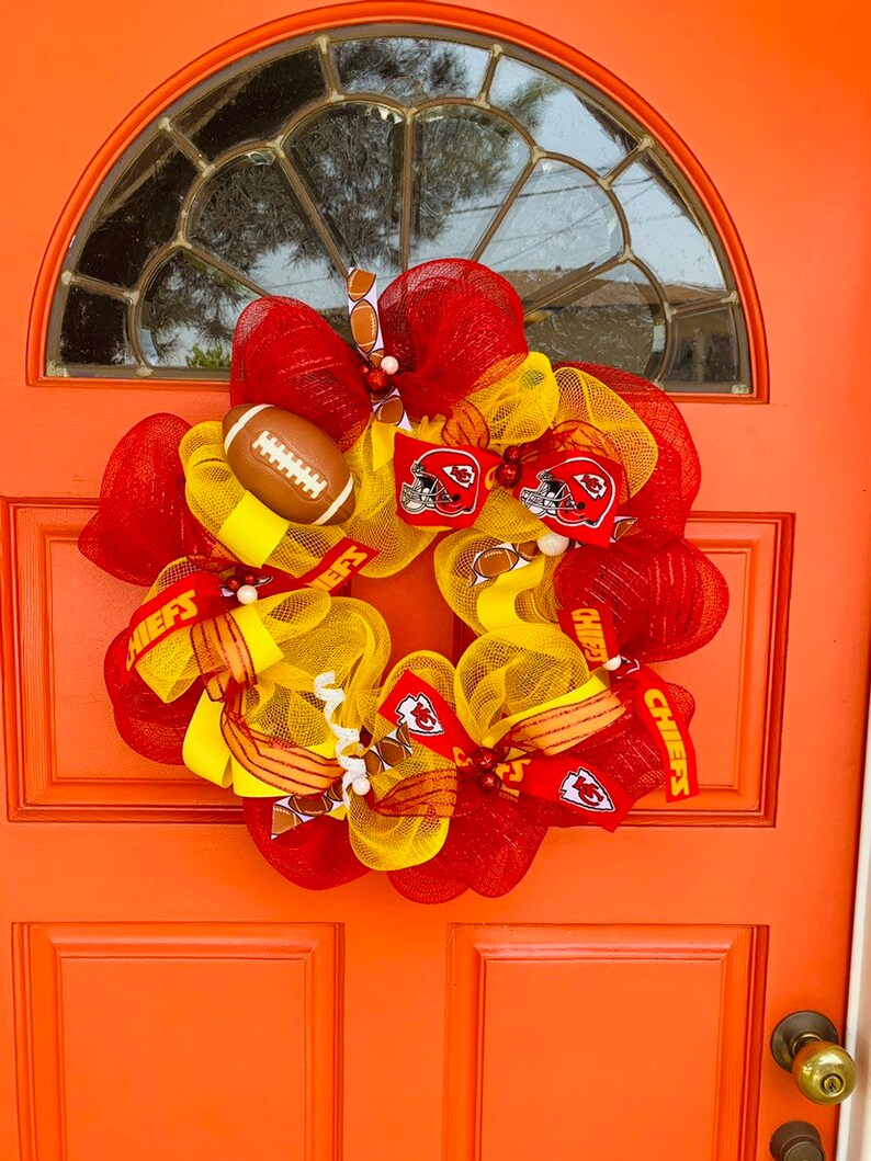 Handmade Wreath battery powered LED Chiefs Fan Kansas City Chiefs Wreath with lights