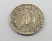 Ceylon 1926 Silver 10 Cents Coin.