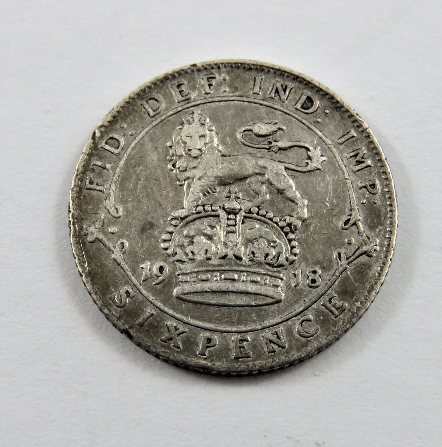 Great Britain Sterling Silver 6 Pence From 1918. KM#815 Rim