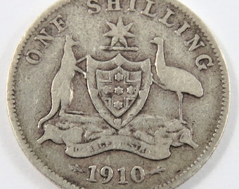 Australia 1910 Sterling Silver One Shilling Coin.