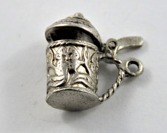 Small Fancy Mechanical Beer Stein With Lid That Opens and Closes Sterling Silver Charm or Pendant.