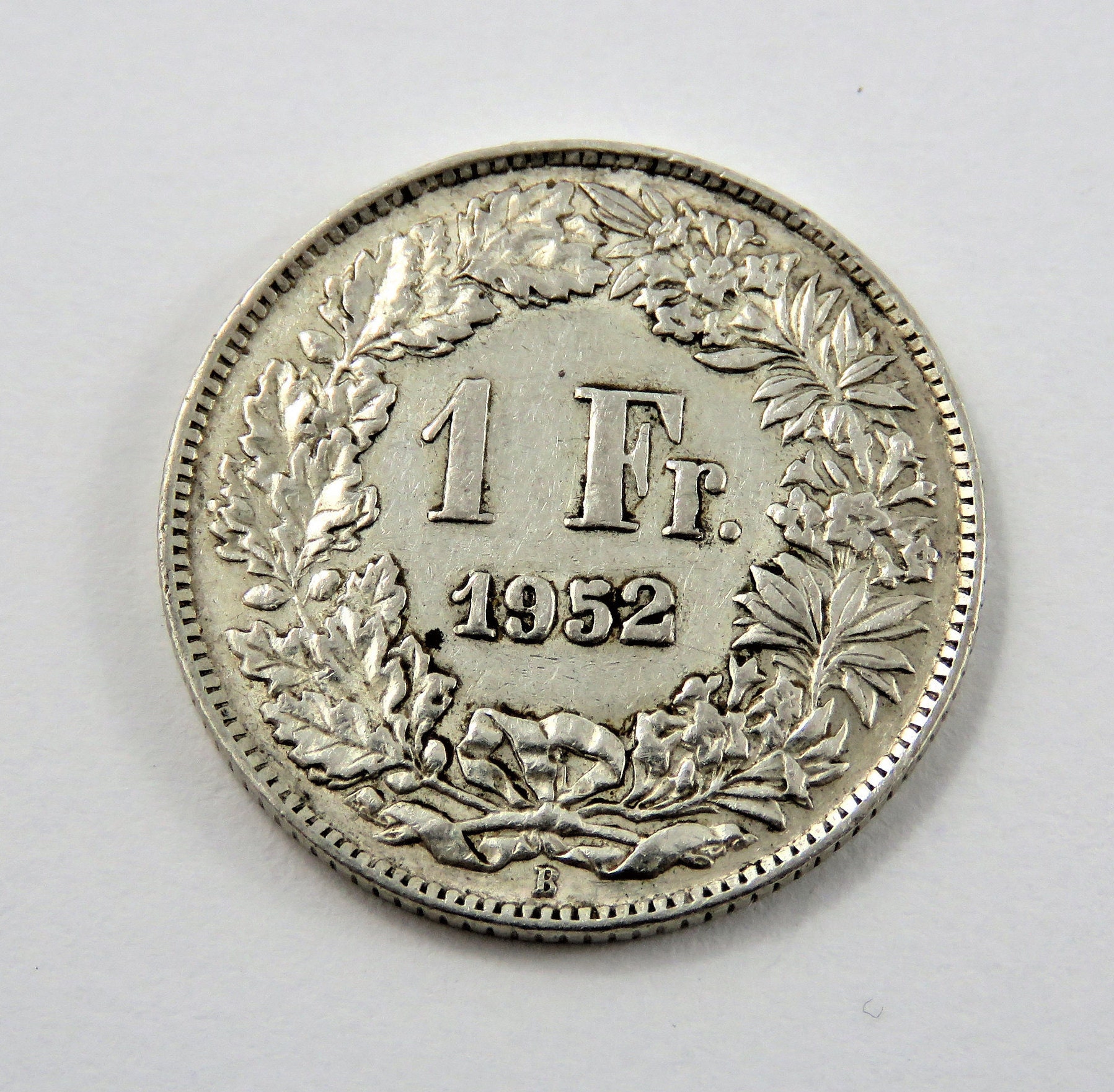 Switzerland 1952 B Silver One Franc Coin. - Etsy