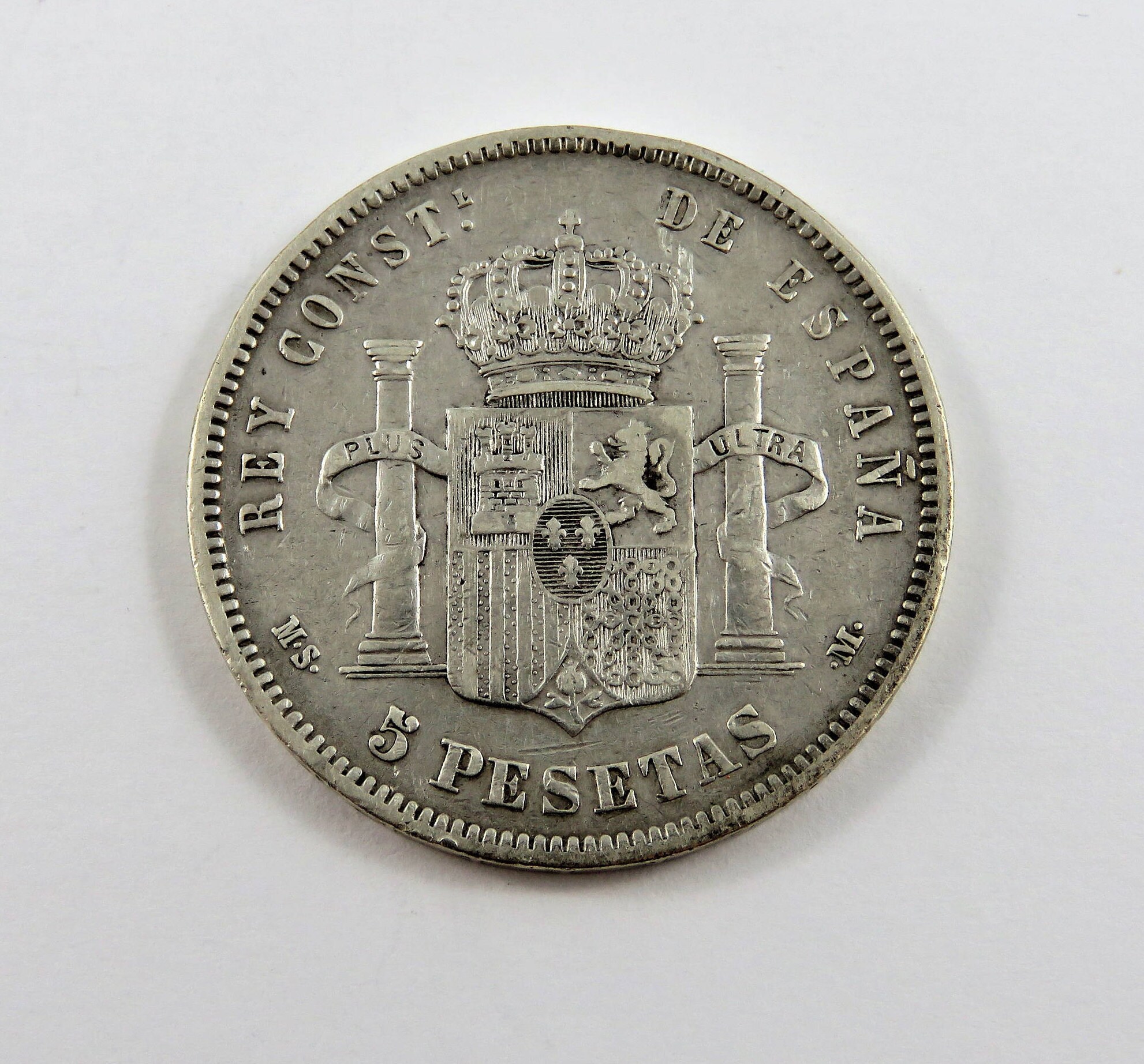 Spain 1885 (85) MS-M Silver 5 Pesetas Coin. Scratch. - Etsy