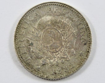 Argentina 1882 Silver 20 Centavos Coin.