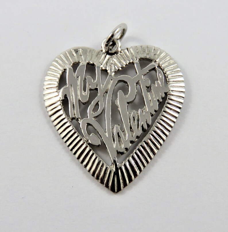 My Valentine Inside Decorated Heart Sterling Silver Charm or Pendant.