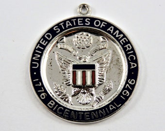 Enameled United States of America 1776-1976 Bicentennial Sterling Silver Pendant or Charm.