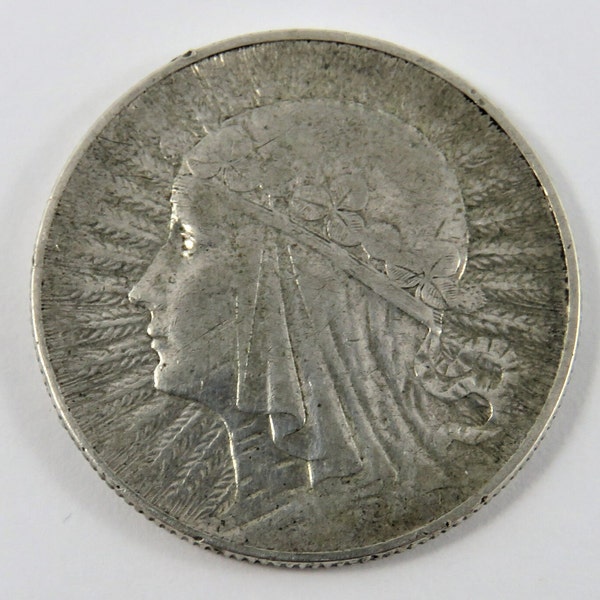 Poland 1933 Silver Queen Jadwiga 5 Zlotych Coin.