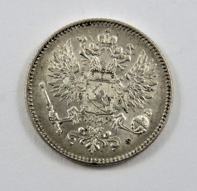 Finland 1914 S Silver 50 Pennia Coin.