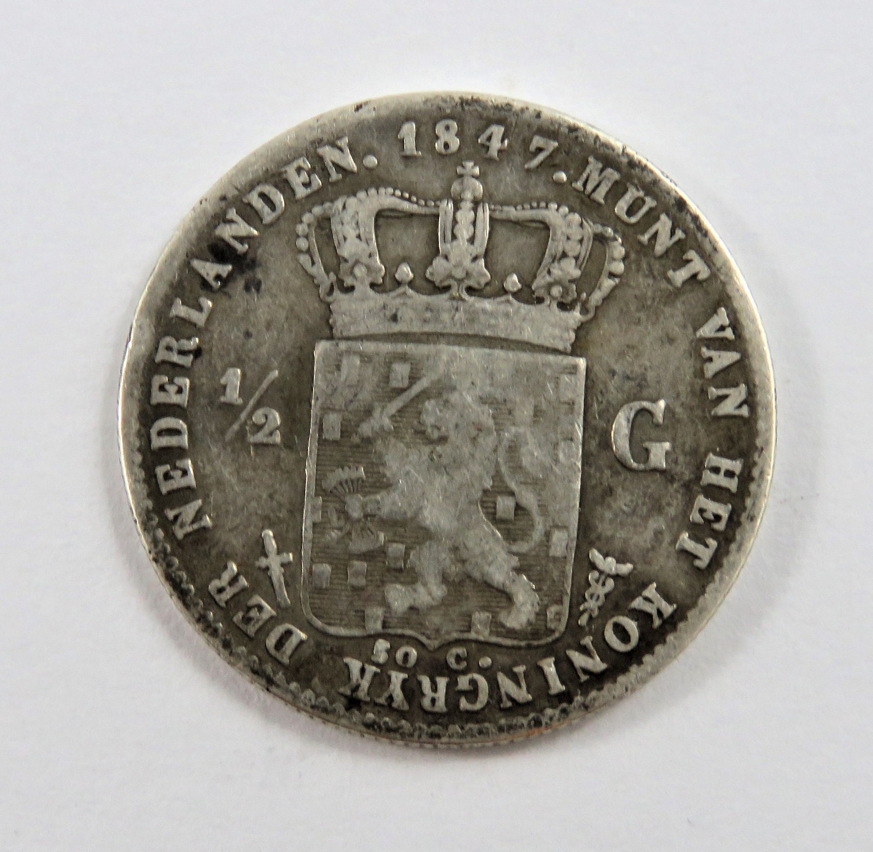 Netherlands 1847 Silver Half Gulden Coin. - Etsy