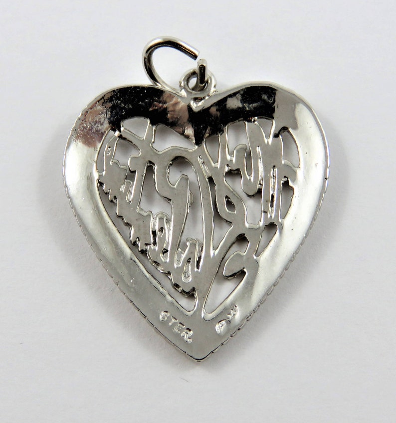 My Valentine Inside Decorated Heart Sterling Silver Charm or Pendant.