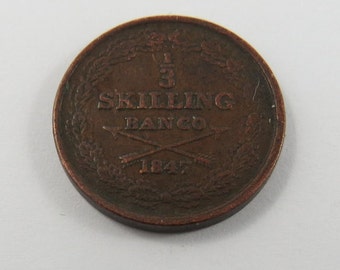 Sweden 1847 1/3 Skilling Banco Coin.