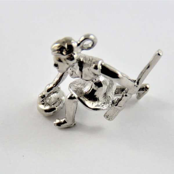 Female Curler Throwing Stone or Rock Sterling Silver Charm or Pendant.