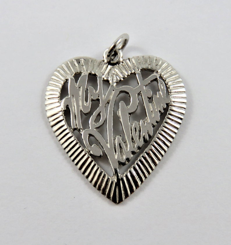 My Valentine Inside Decorated Heart Sterling Silver Charm or Pendant.
