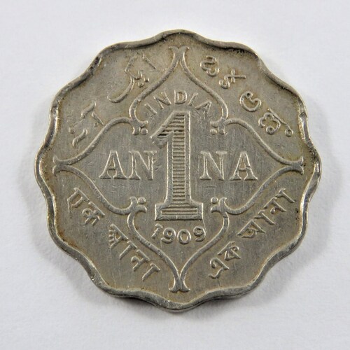 India-British 1909 shops B One Anna Coin.