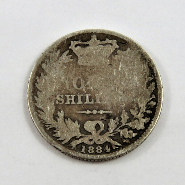 Great Britain 1884 Sterling Silver One Shilling Coin.