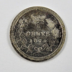 Canadian 1870 Flat Border Sterling Silver 5 Cent Silver Coin.