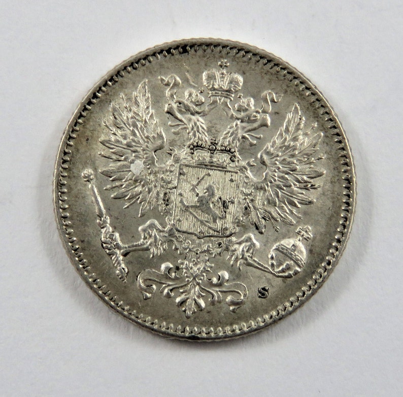 Finland 1914 S Silver 50 Pennia Coin.