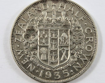 New Zealand 1935 Silver Half Crown Coin.