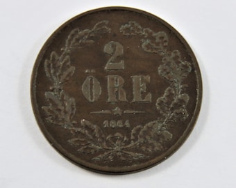 Sweden 1864 2 Ore Coin.