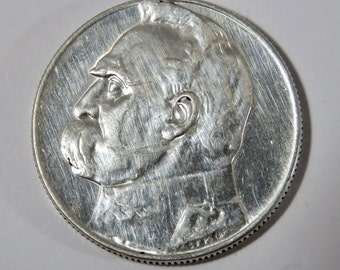 Poland 1936 Silver 5 Zlotych Coin with Jozef Pilsudski. Cleaned /Whizzed.