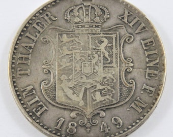 Hannover 1849A Silver Thaler Coin. Holed
