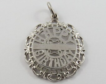 Happy Birthday Sterling Silver Pendant or Charm.