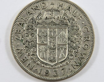 New Zealand 1937 Silver Half Crown Coin.