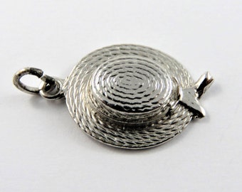 Straw Summer Hat Sterling Silver Charm or Pendant.