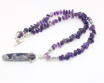 Purple Amethyst Gemstone Necklace, February Birthstone Pendant Necklace, Statement Necklace