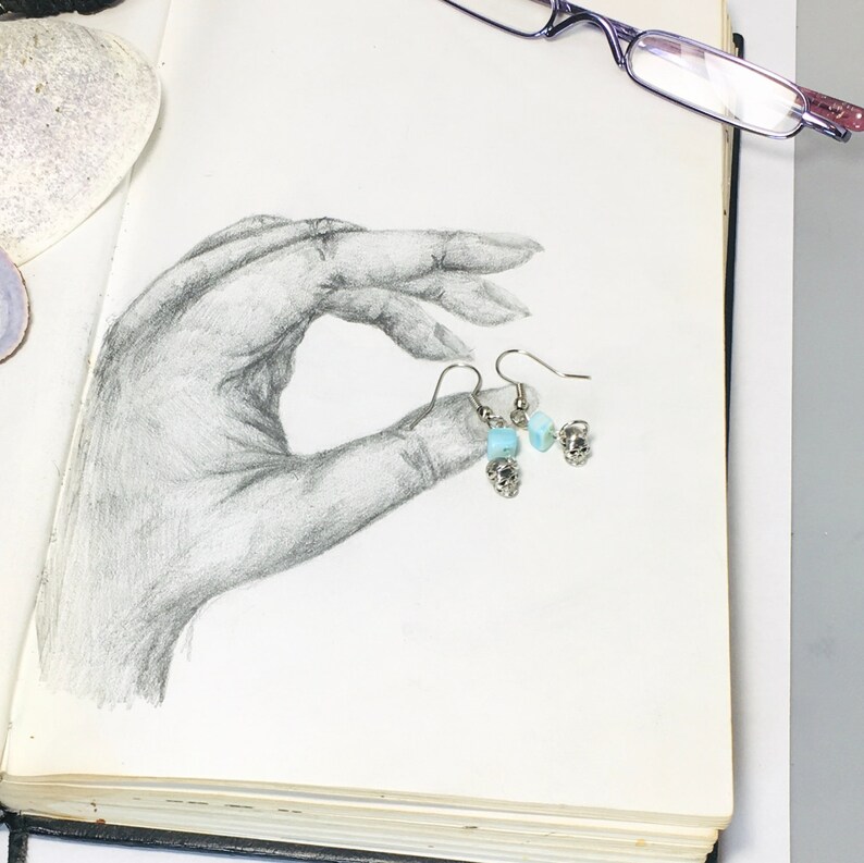 Turquoise Gemstone Skull Earrings Turquoise earrings