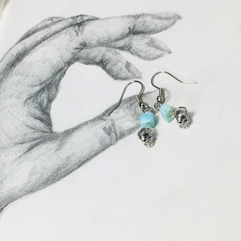 Turquoise Gemstone Skull Earrings Turquoise earrings