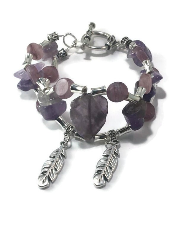 Purple Amethyst Cuff Wide Charm Bracelet | Etsy