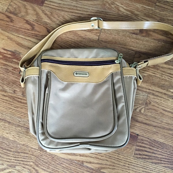Samsonite Vintage Tan Beige Handtasche Carry auf Tote Messenger Bag - Nylon / Leder