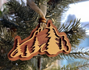 Lake Superior and Pines Laser Cut Ornament - Cedar and Maple