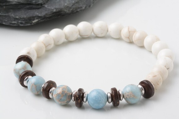 Aqua terra jasper bracelet White turquoise bracelet Mala | Etsy