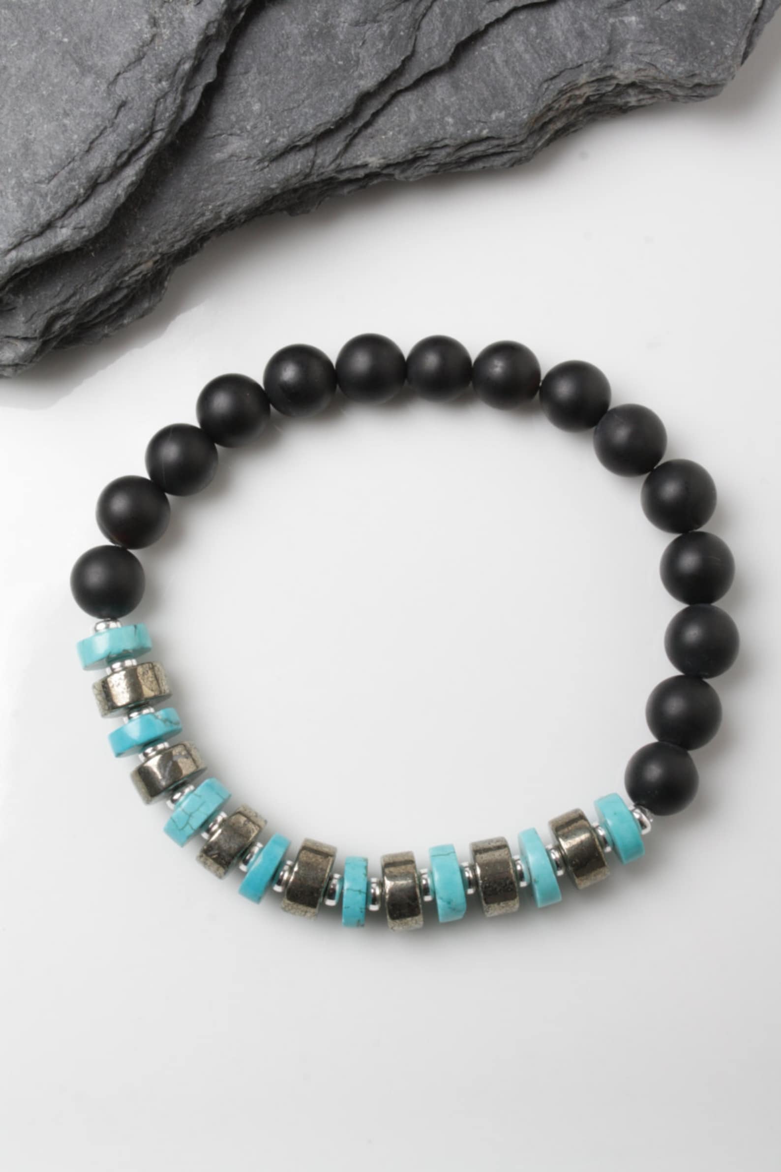Turquoise and Onyx Stone Bracelet Black Stone Bracelet Etsy
