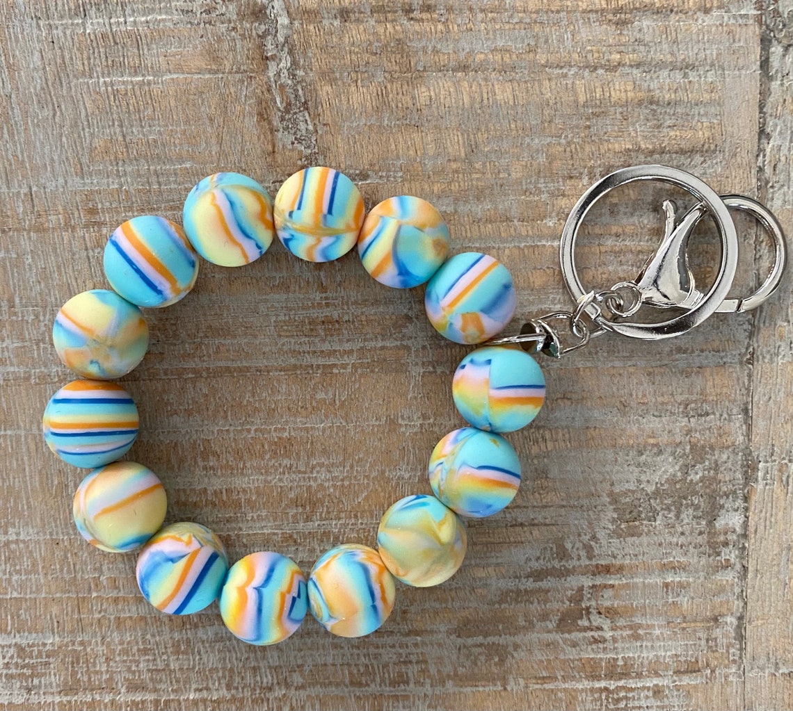 Silicon Bead Wristlet Keychain Stretchy Keychain Bracelet Etsy