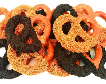 Halloween Chocolate Covered Jumbo Pretzels with Orange & Black Sprinkles, Halloween Favors, Trick or Treat  - 1 Dozen, Thanksgiving